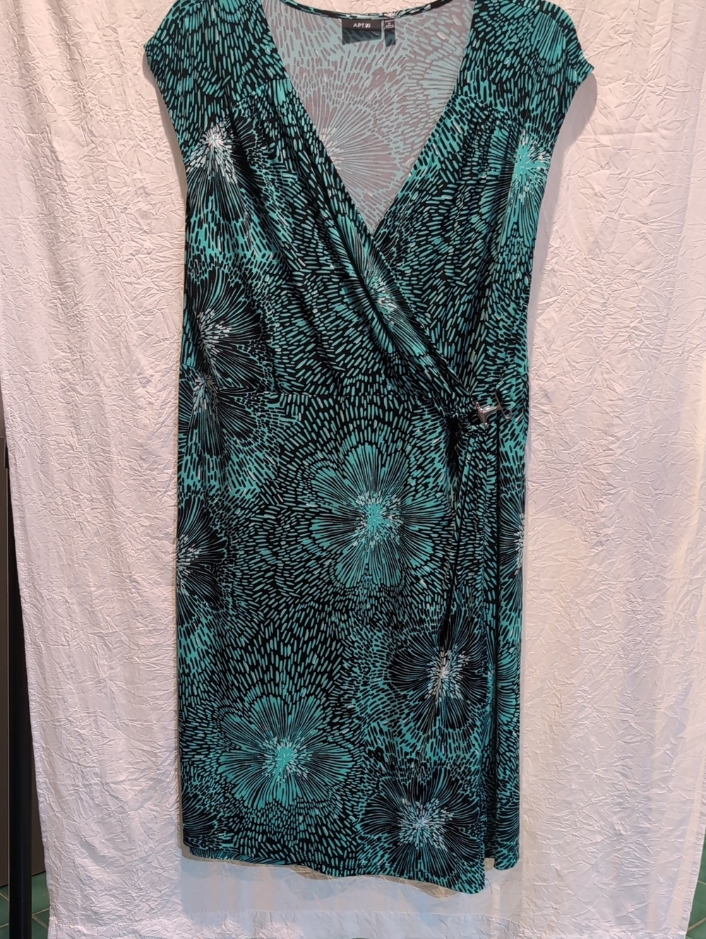 Plus Size Apt. 9 Black and Teal Floral Wrap Dress